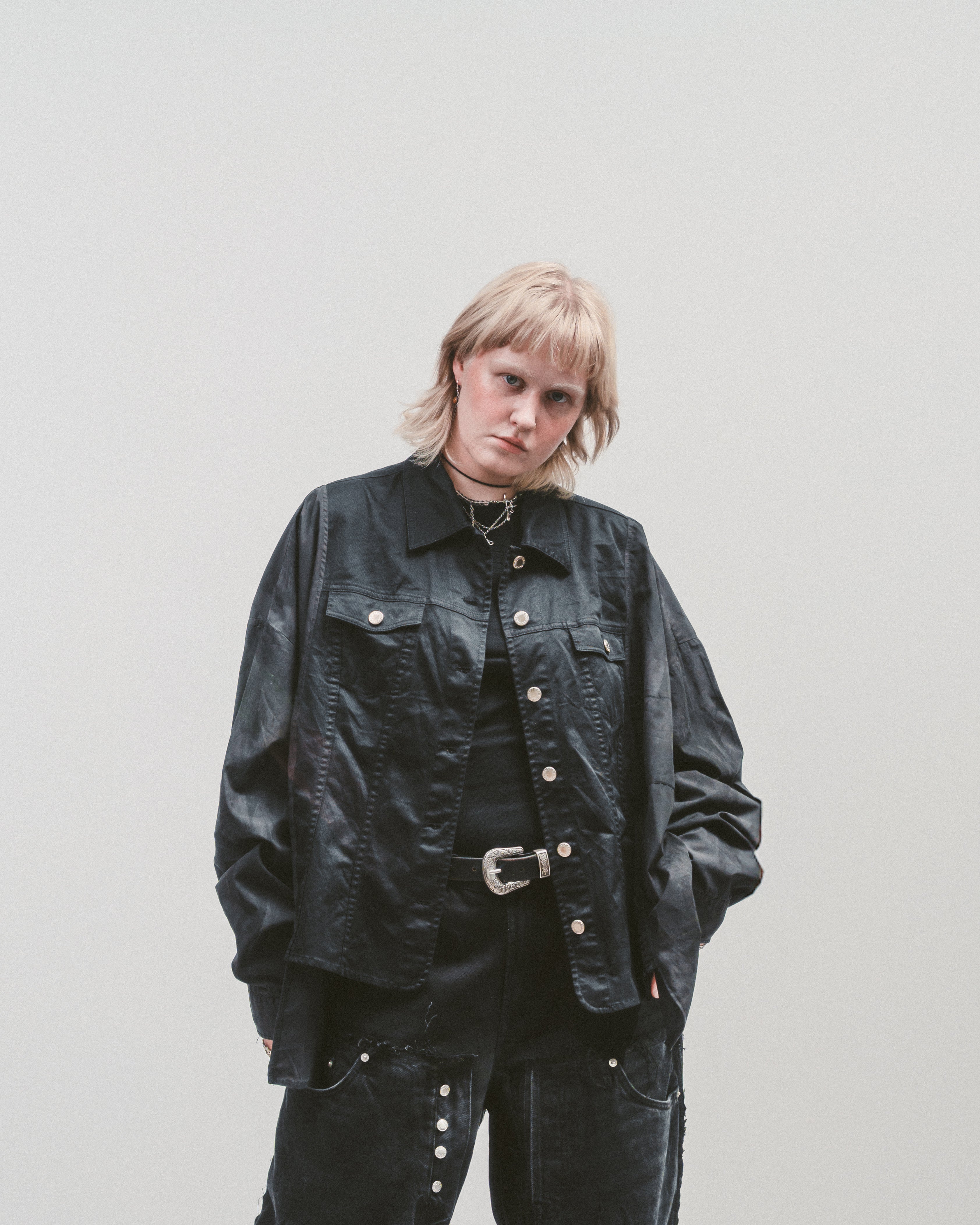 Upcycled 'Charcoal' shirt | Dark button up shirt