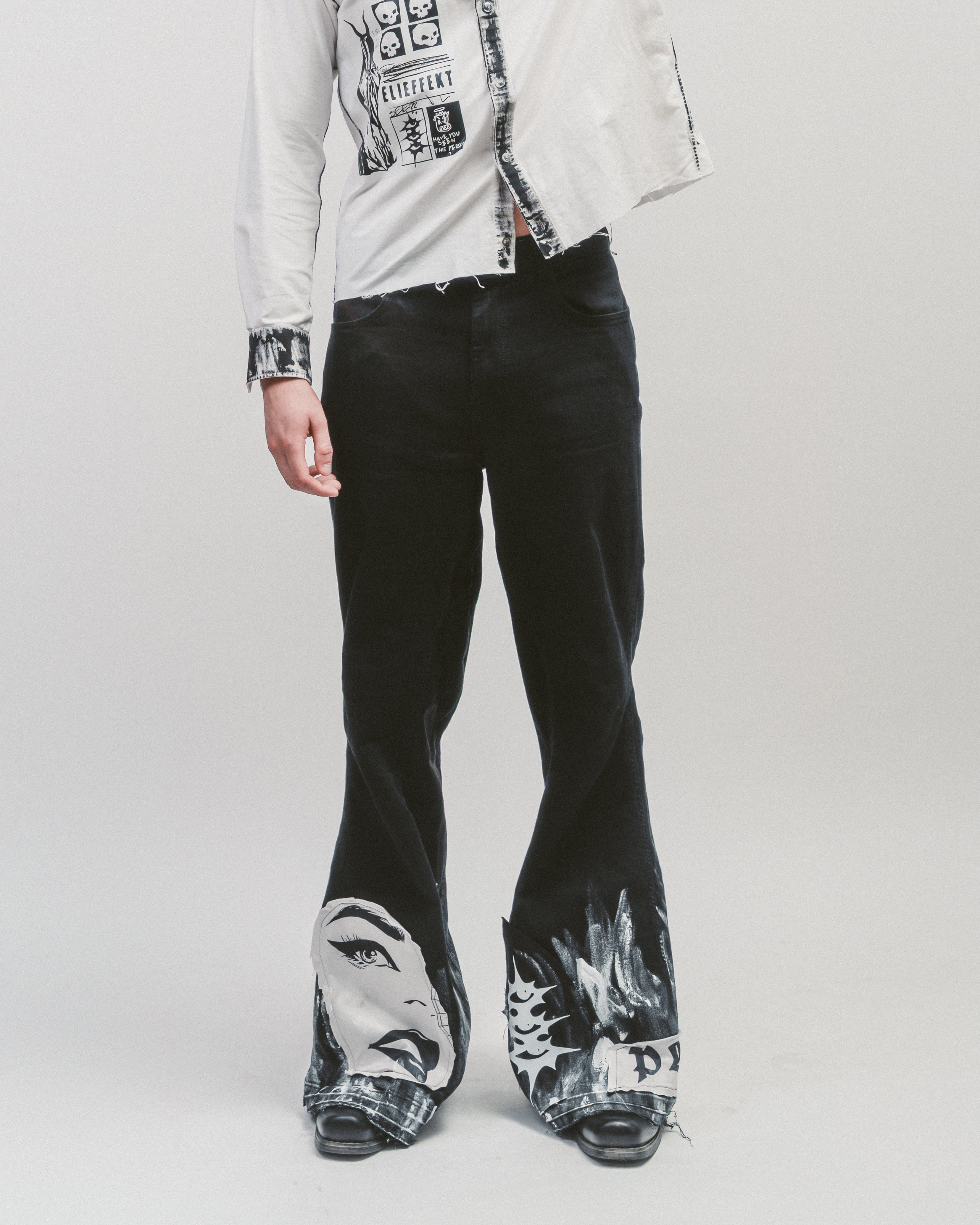 Upcycled 'Pleasant punk' jeans | Dark denim bell bottom jeans