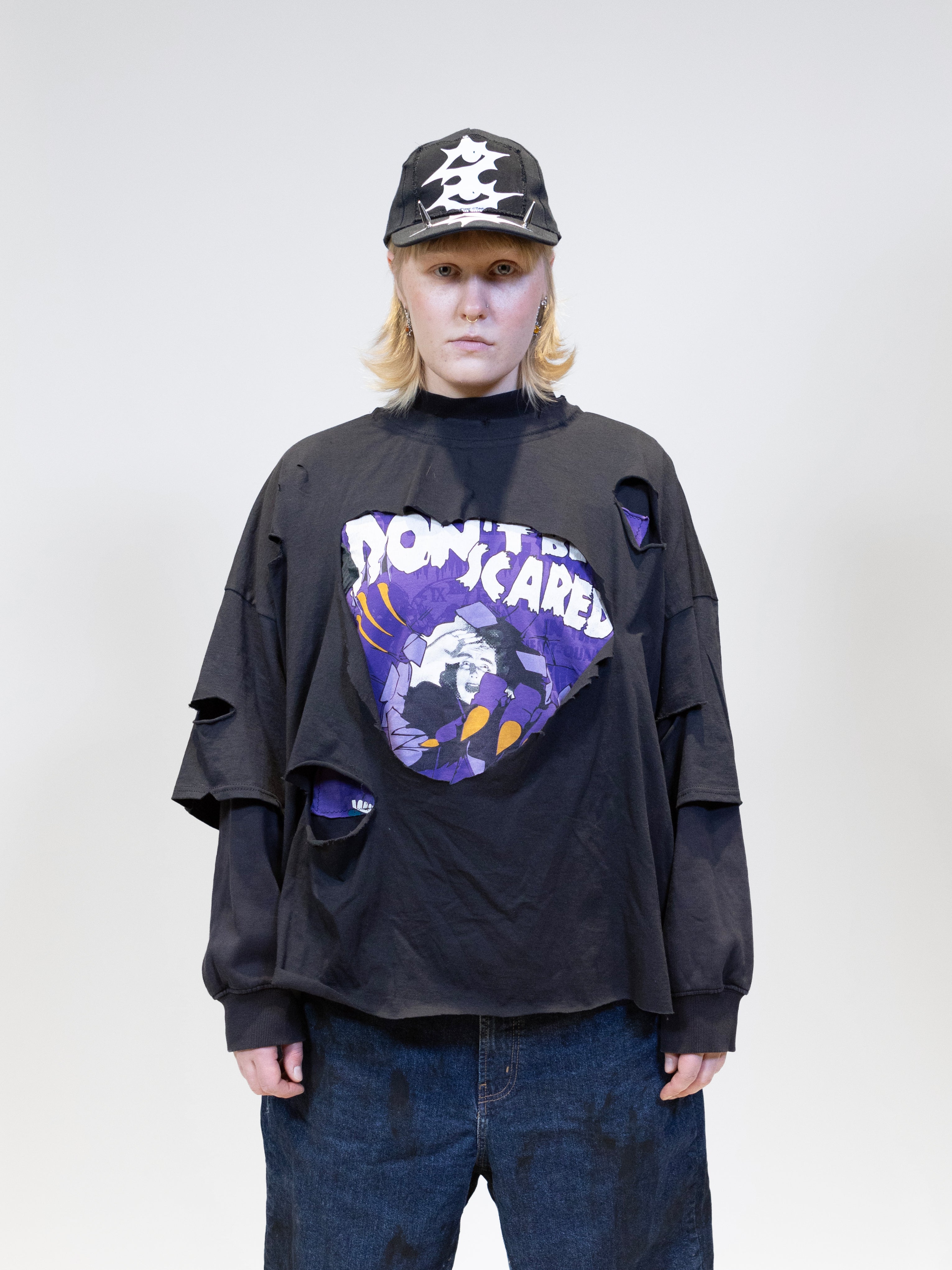 Upcycled 'Scare' jumper | Big jumper with prints