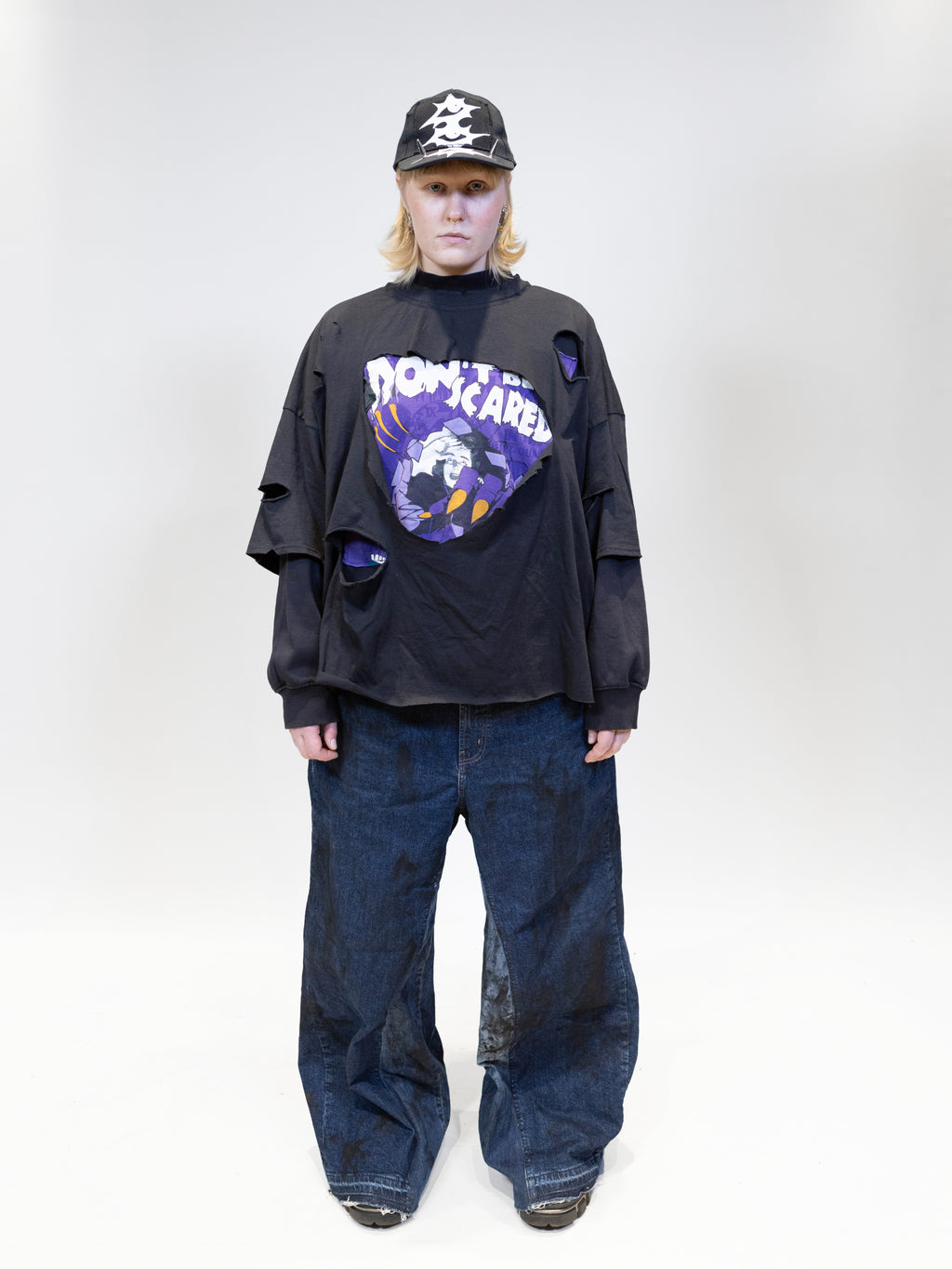 Upcycled 'Scare' jumper | Big jumper with prints