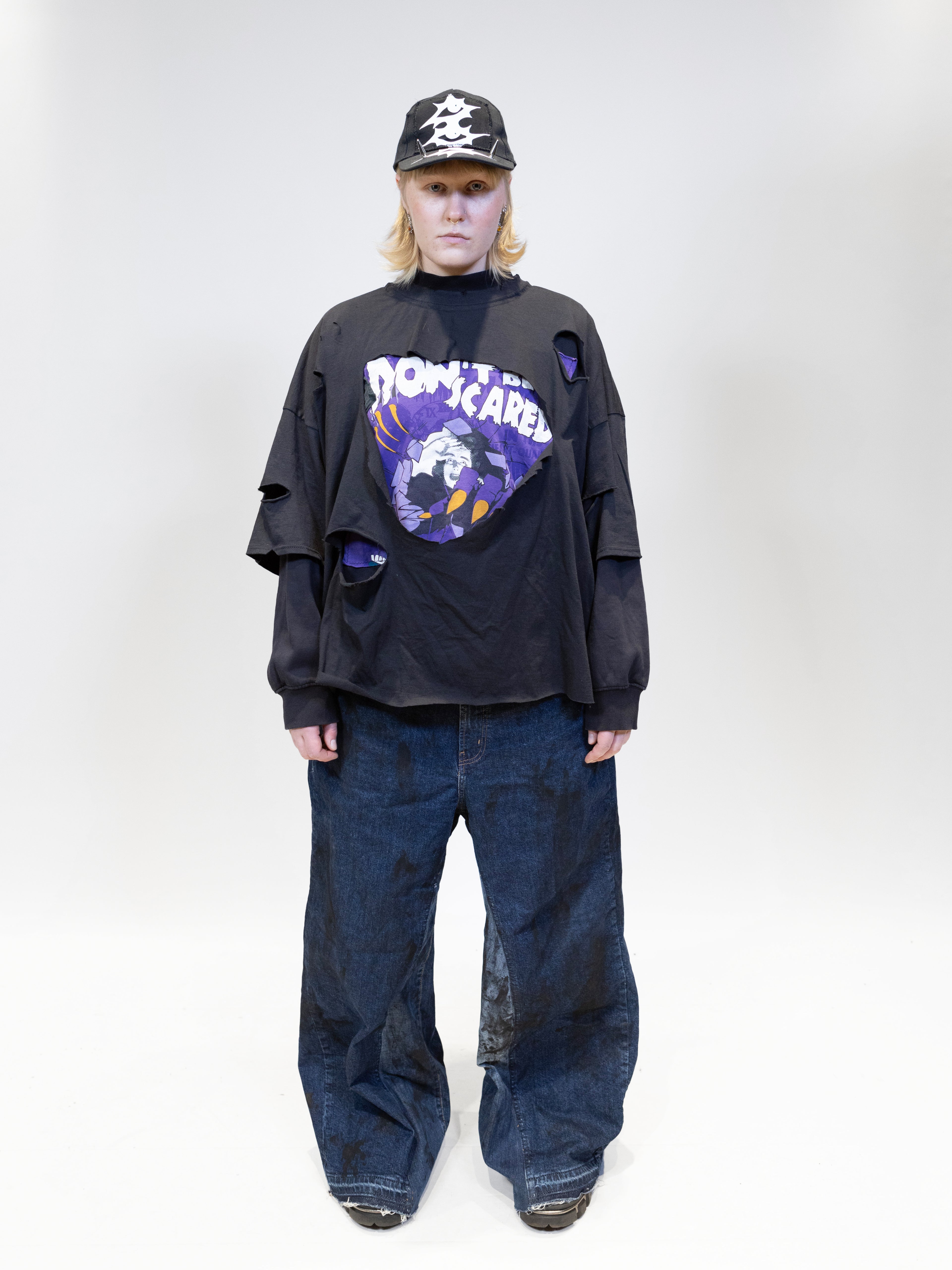 Upcycled 'Scare' jumper | Big jumper with prints
