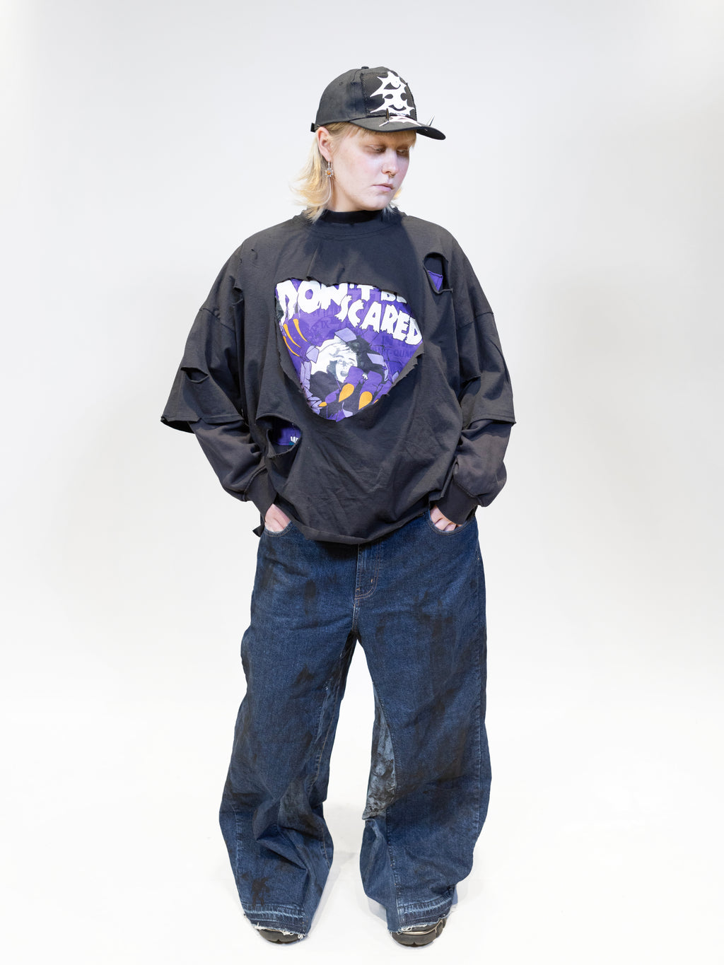 Upcycled 'Scare' jumper | Big jumper with prints