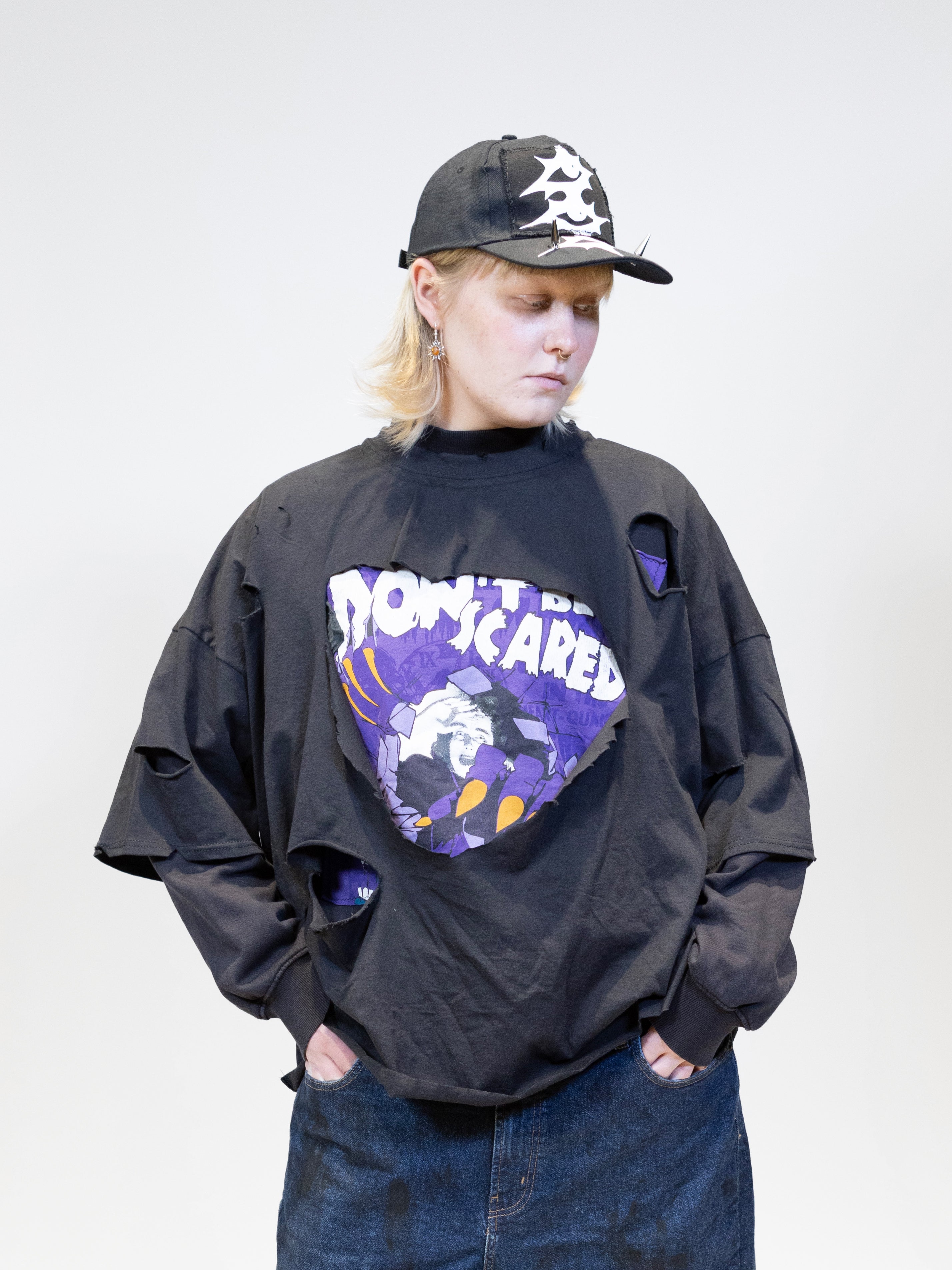 Upcycled 'Scare' jumper | Big jumper with prints