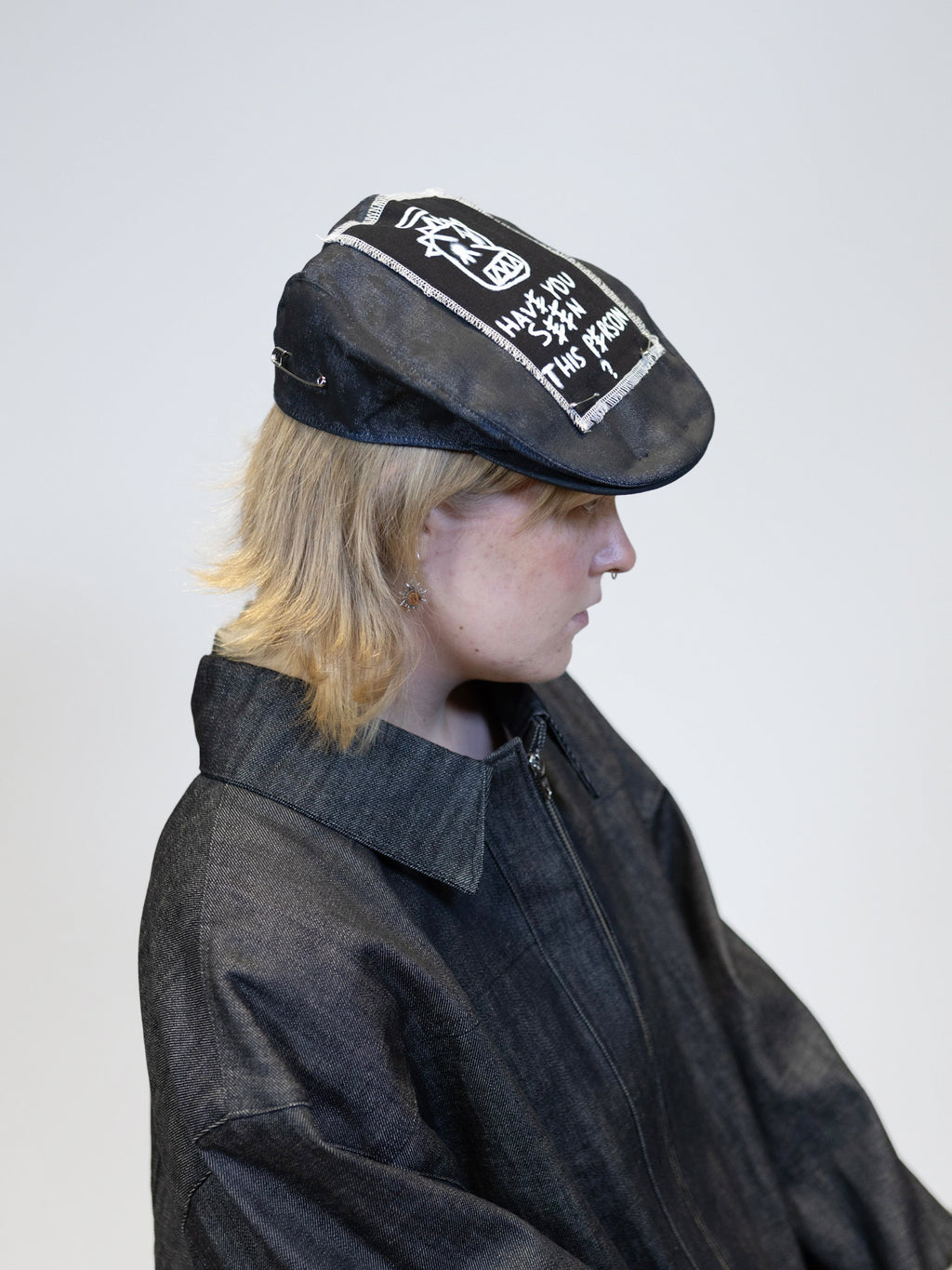 Upcycled 'Most wanted' hat | Cotton worker hat with print
