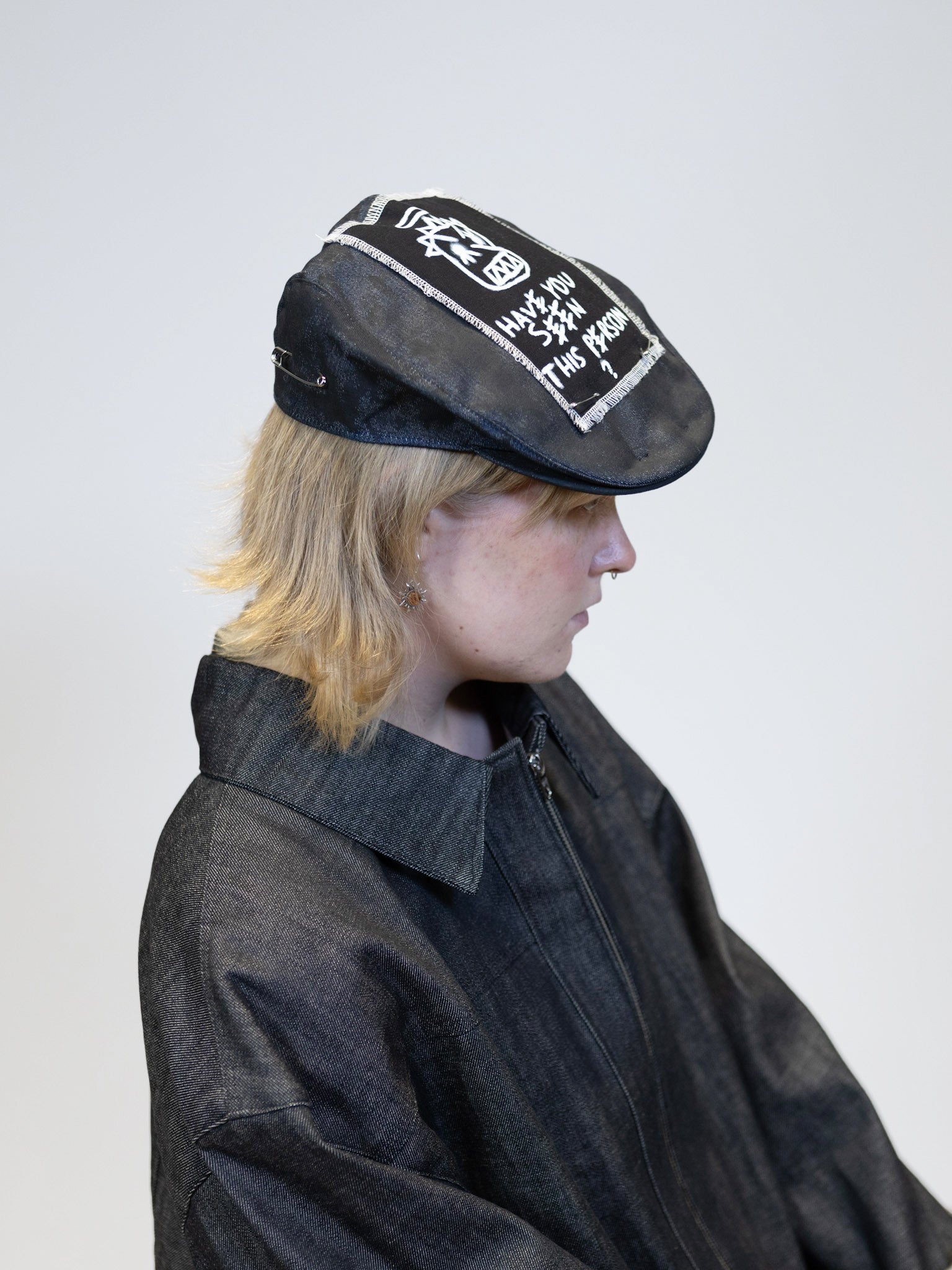 Upcycled 'Most wanted' hat | Cotton worker hat with print