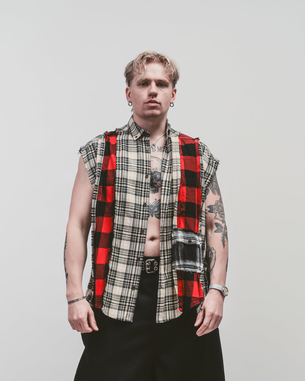 Upcycled 'Axeman' sleeveless shirt | Distressed sleeveless shirt