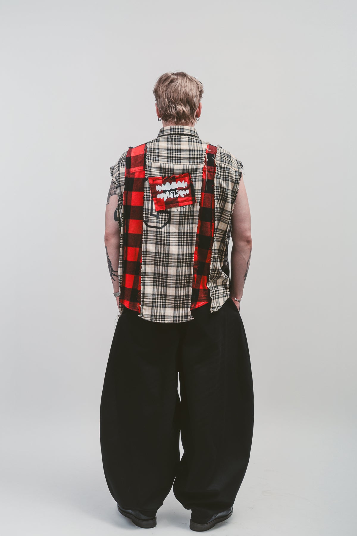 Upcycled 'Axeman' sleeveless shirt | Distressed sleeveless shirt
