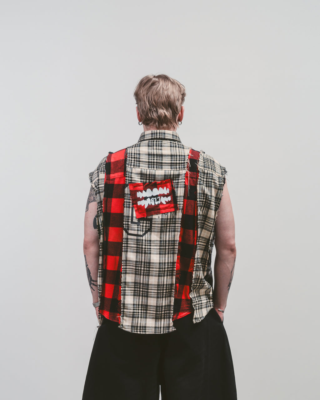 Upcycled 'Axeman' sleeveless shirt | Distressed sleeveless shirt