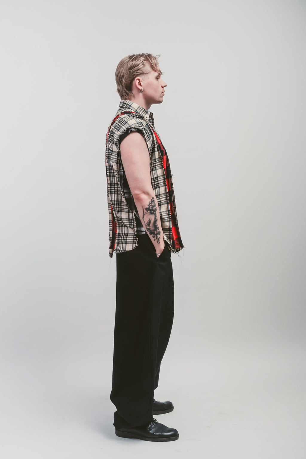 Upcycled 'Axeman' sleeveless shirt | Distressed sleeveless shirt