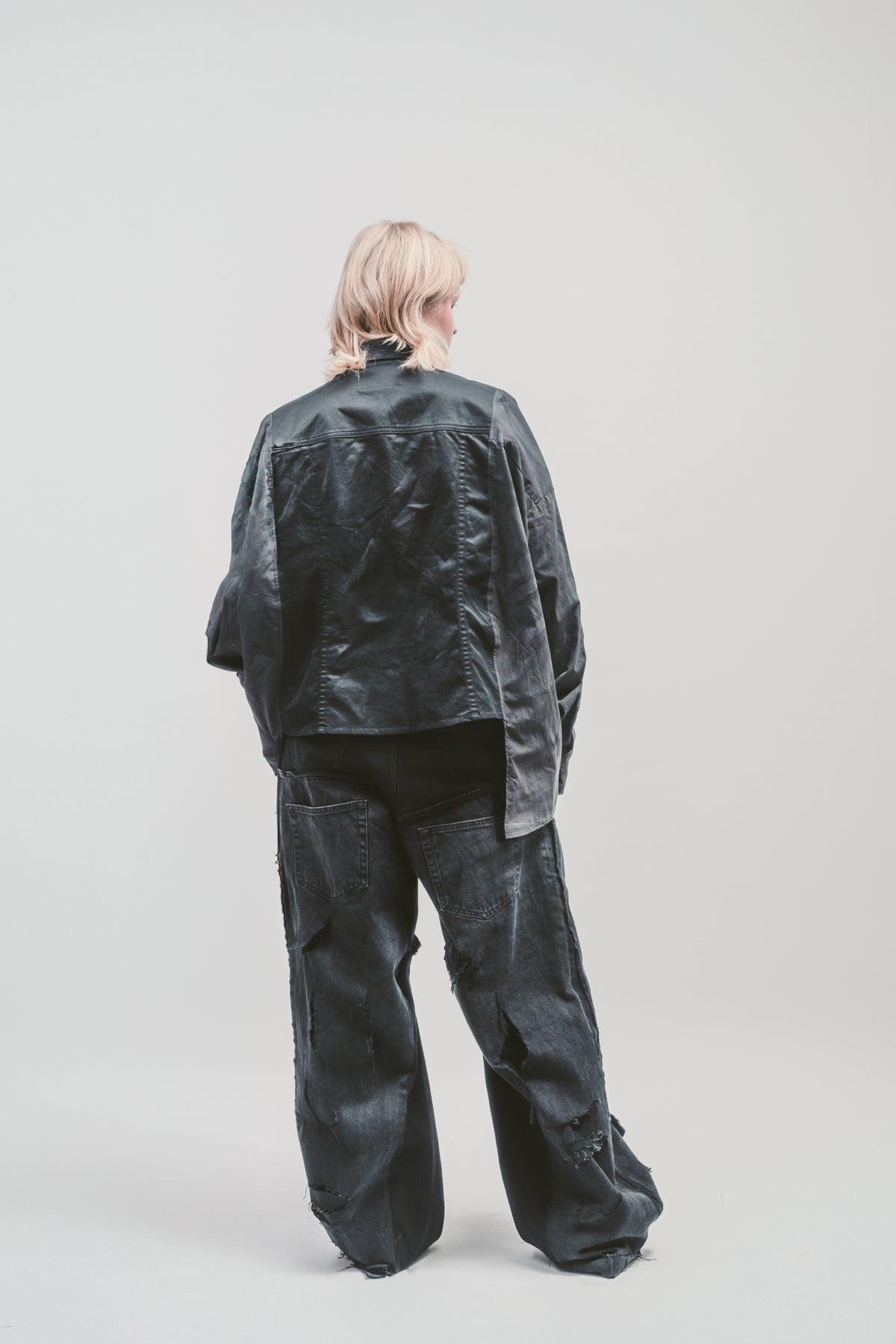 Upcycled 'Charcoal' shirt | Dark button up shirt
