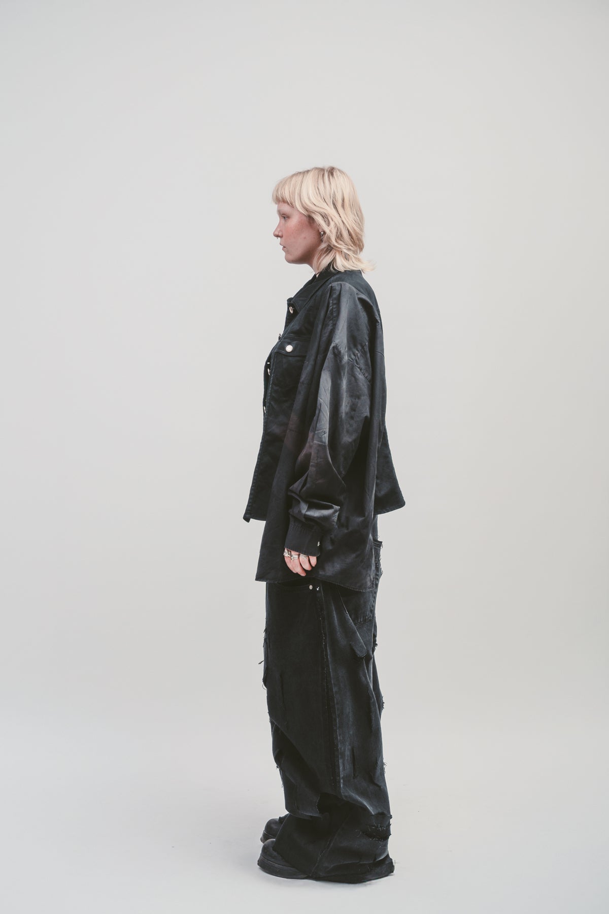 Upcycled 'Charcoal' shirt | Dark button up shirt