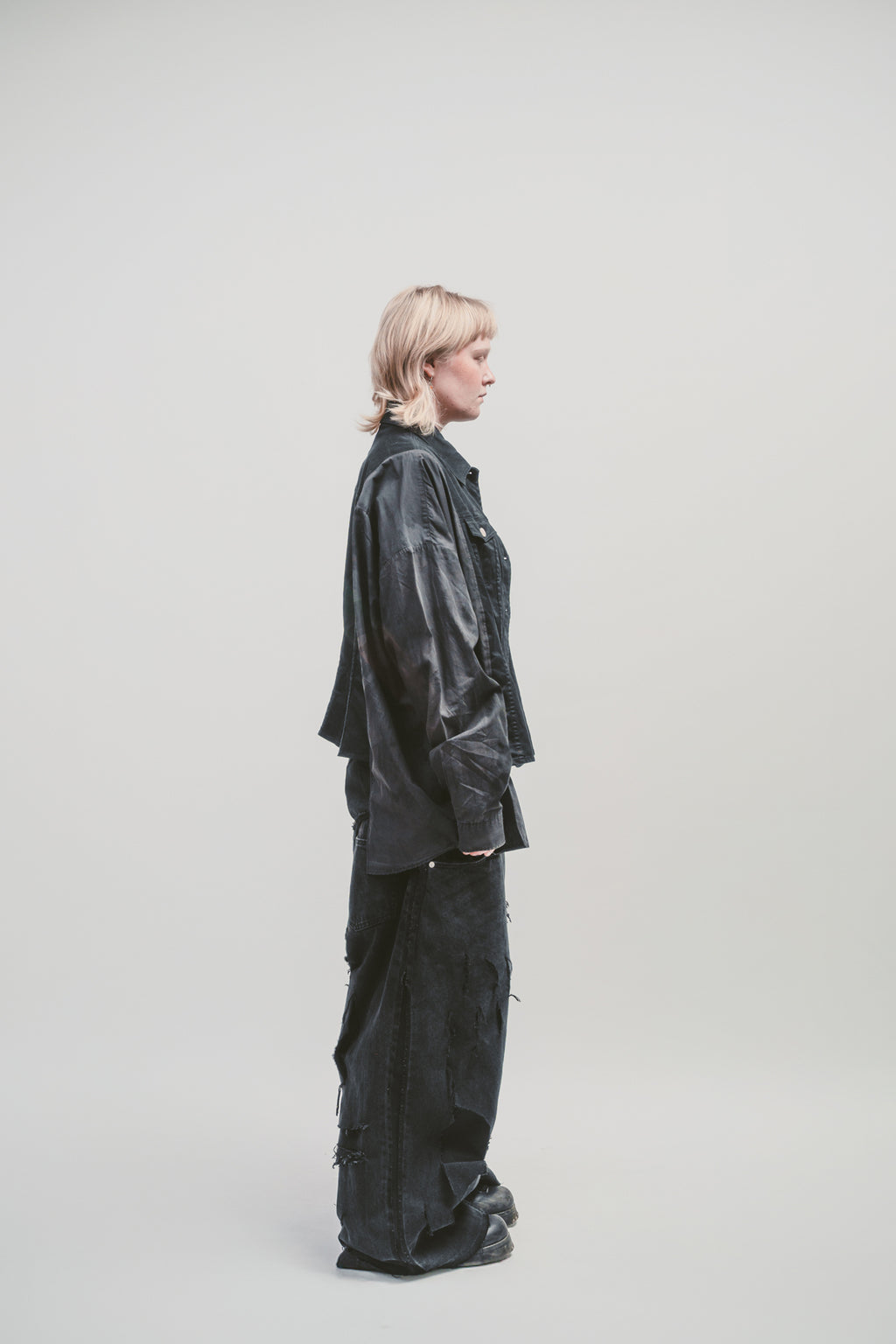 Upcycled 'Charcoal' shirt | Dark button up shirt