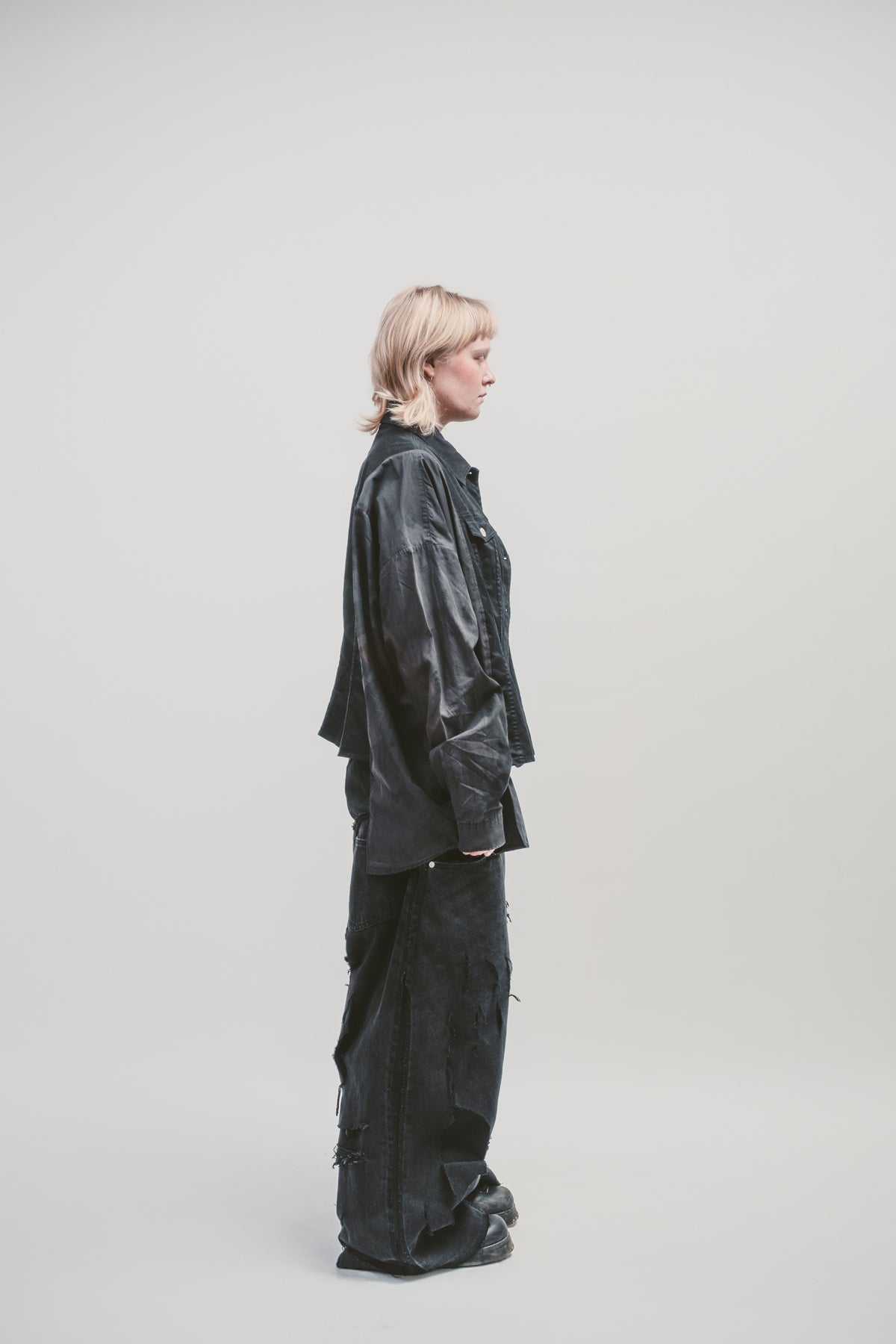 Upcycled 'Charcoal' shirt | Dark button up shirt