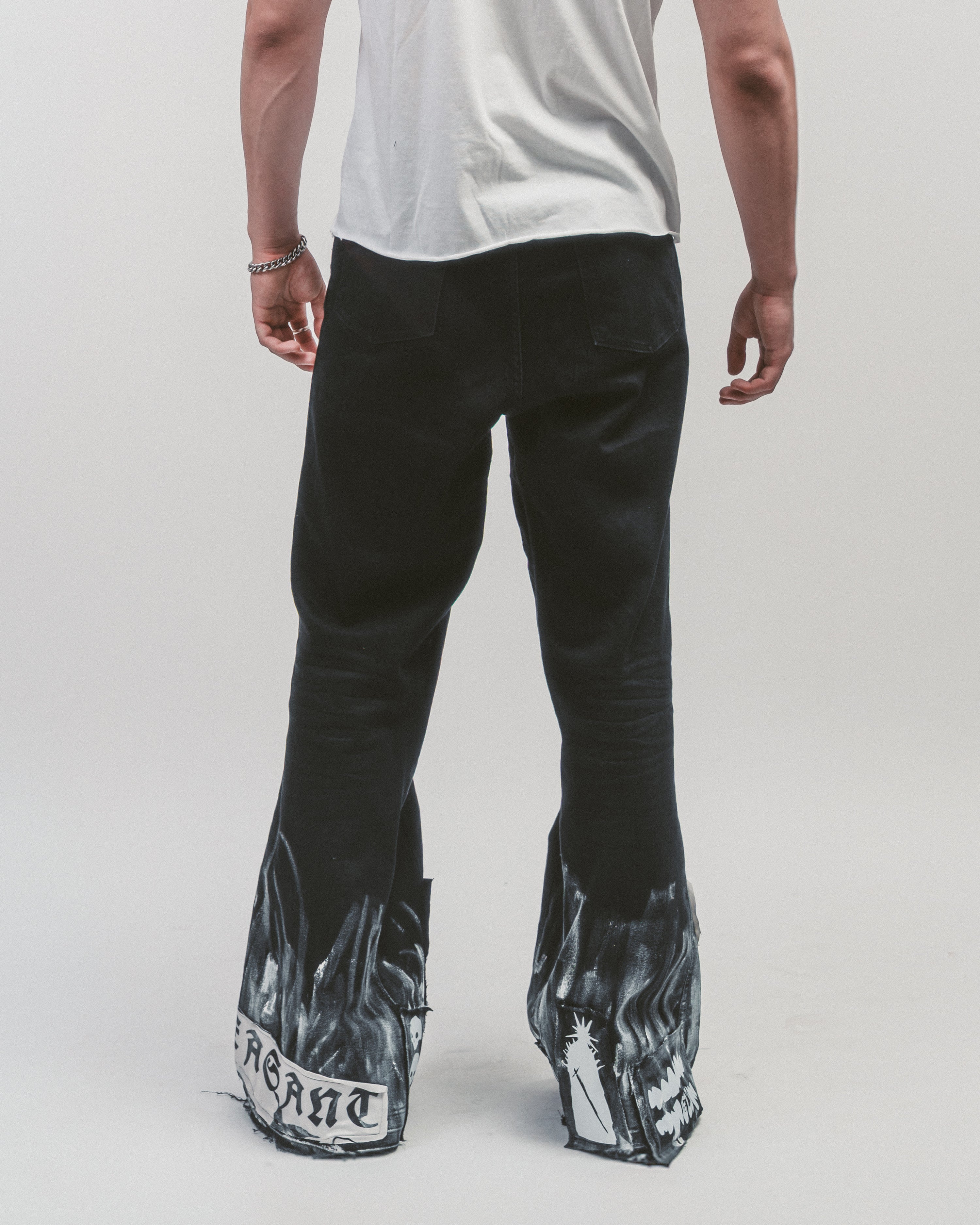 Upcycled 'Pleasant punk' jeans | Dark denim bell bottom jeans