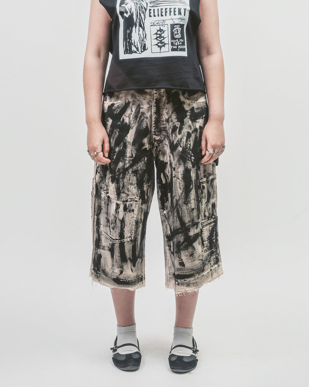 Upcycled 'Painter' shorts | Black painted shorts