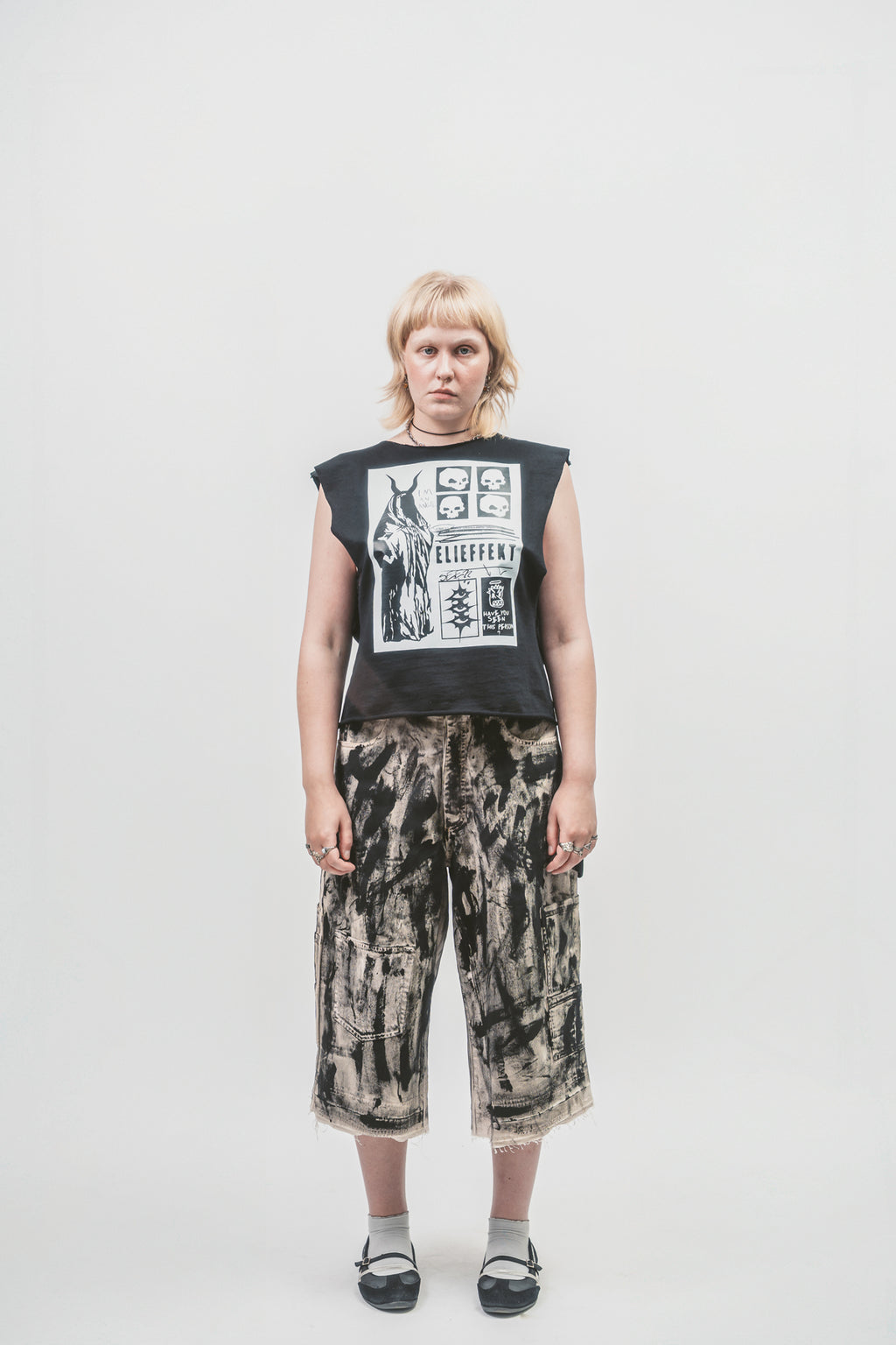 Upcycled 'Painter' shorts | Black painted shorts
