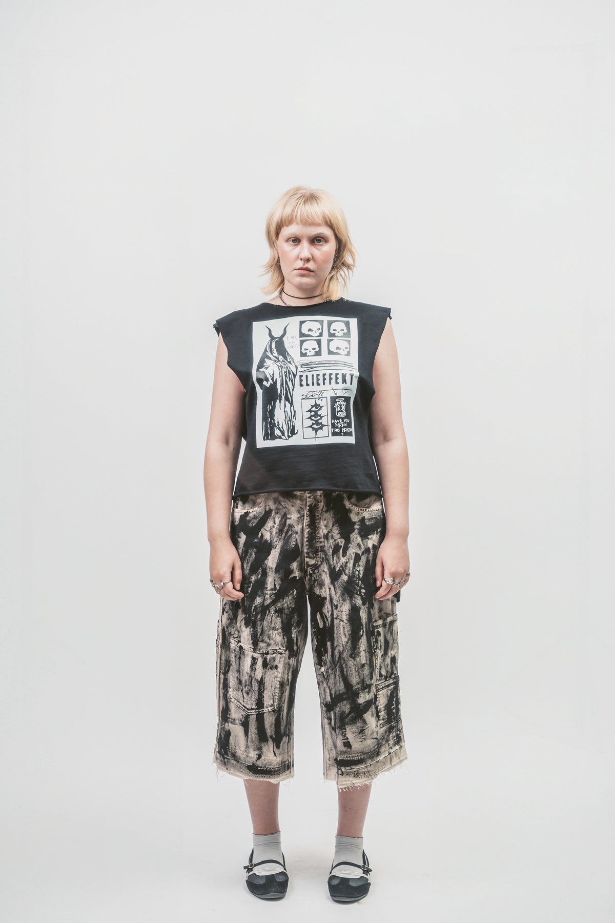 Upcycled 'Painter' shorts | Black painted shorts