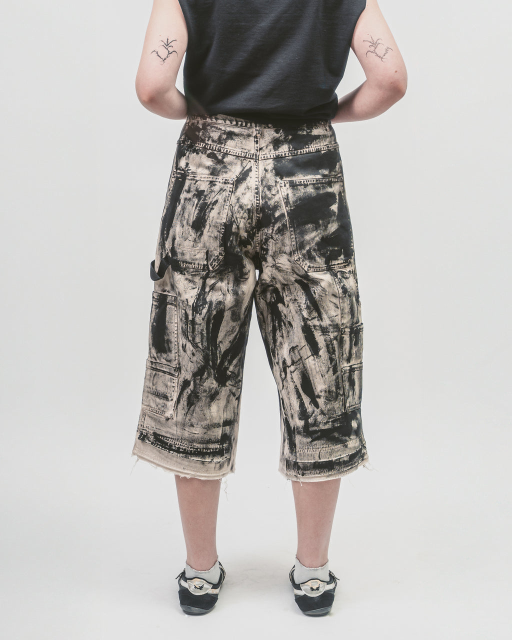 Upcycled 'Painter' shorts | Black painted shorts