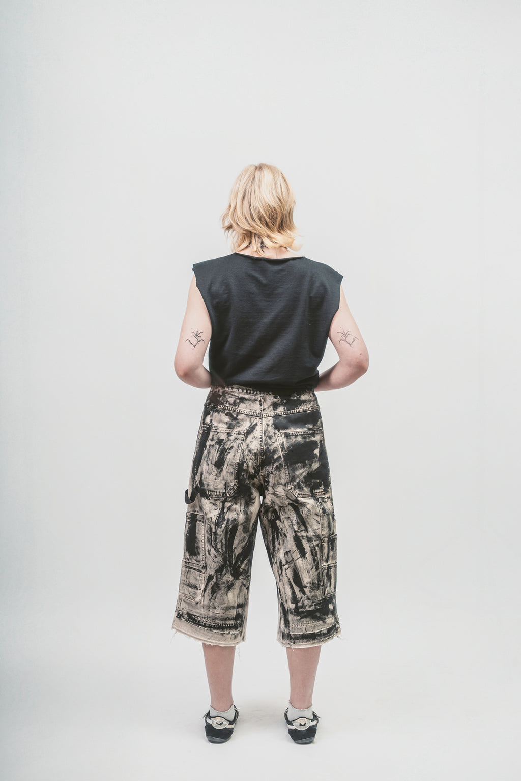Upcycled 'Painter' shorts | Black painted shorts