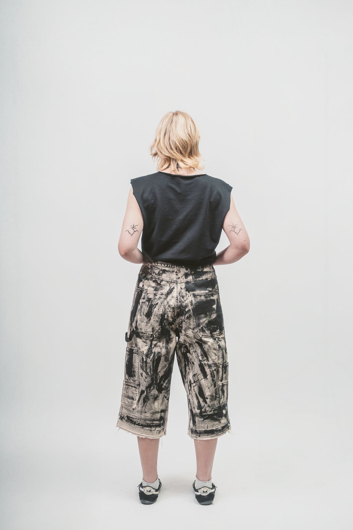 Upcycled 'Painter' shorts | Black painted shorts