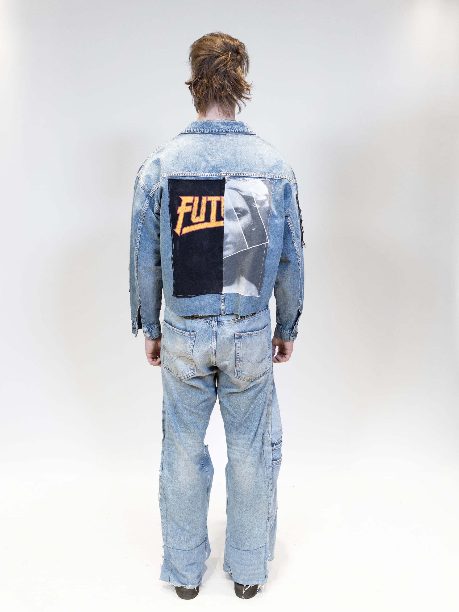 full body picture of a male model wearing elieffekt originals denim jacket with jeans